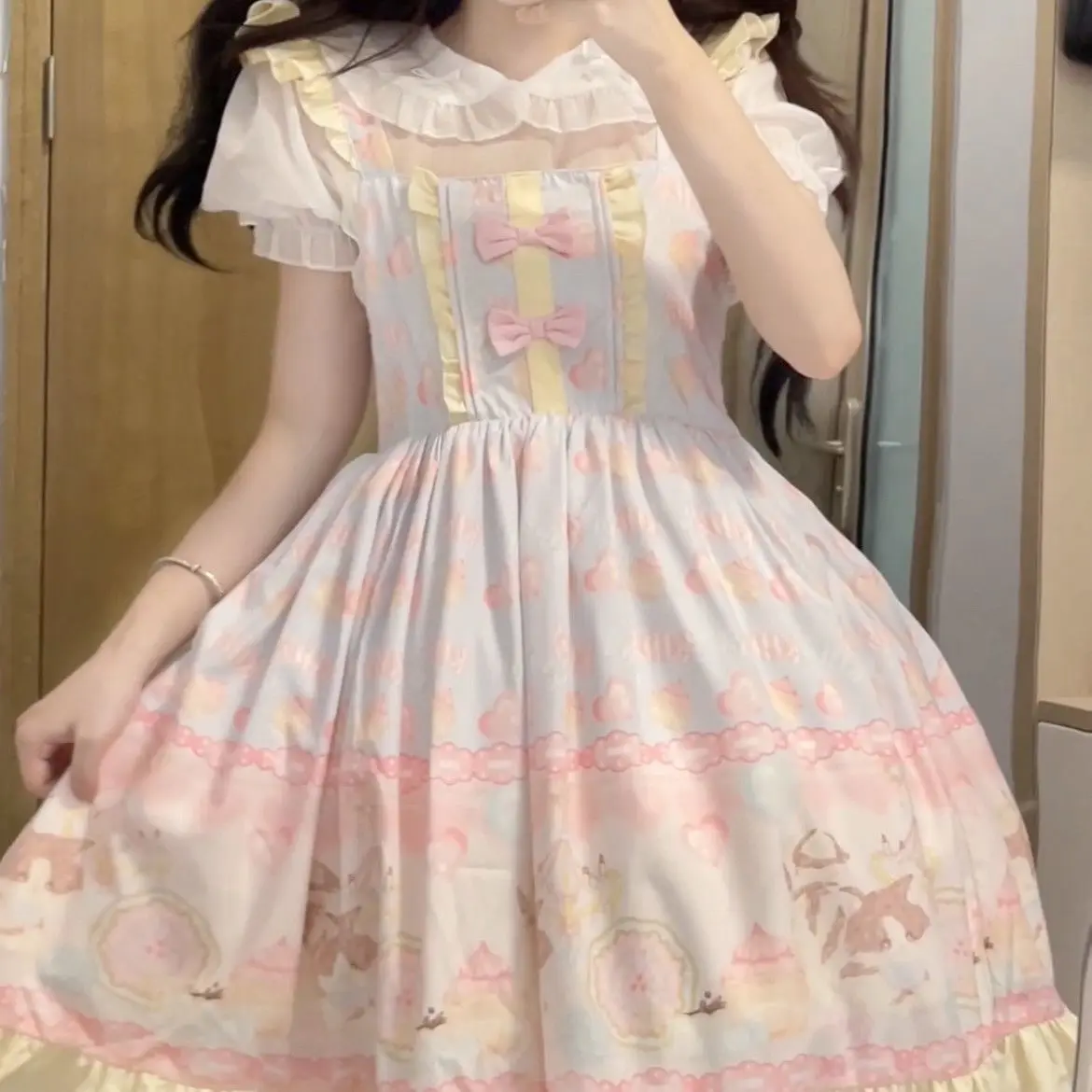 

Coalfell оригинальная милая короткая юбка с бантом-бабочкой и принтом Лолиты, JSK, повседневное стильное платье принцессы