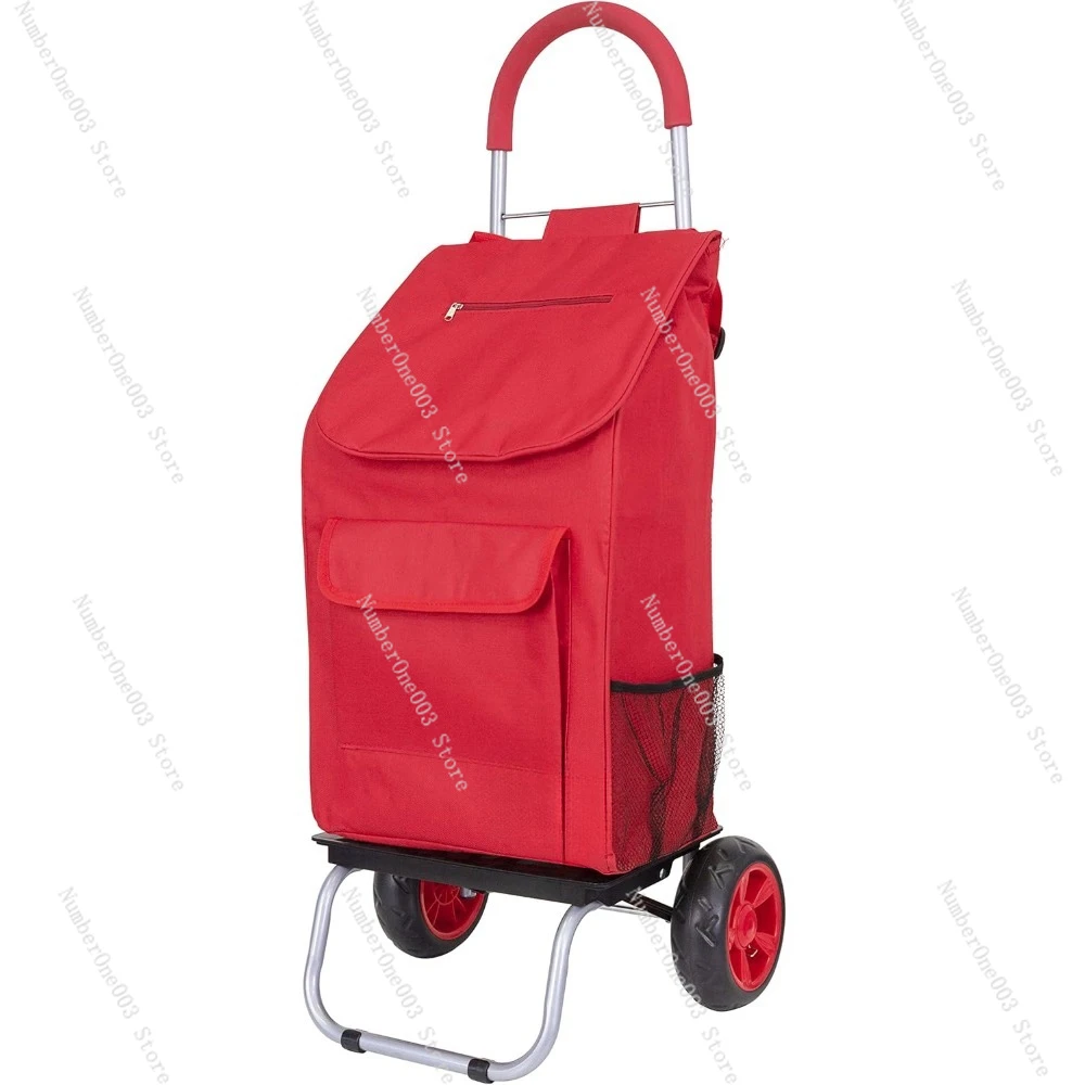 Foldable Shopping Cart for Groceries with Wheels and Removable Bag and Rolling Personal Handtruck Standard, Market Cart