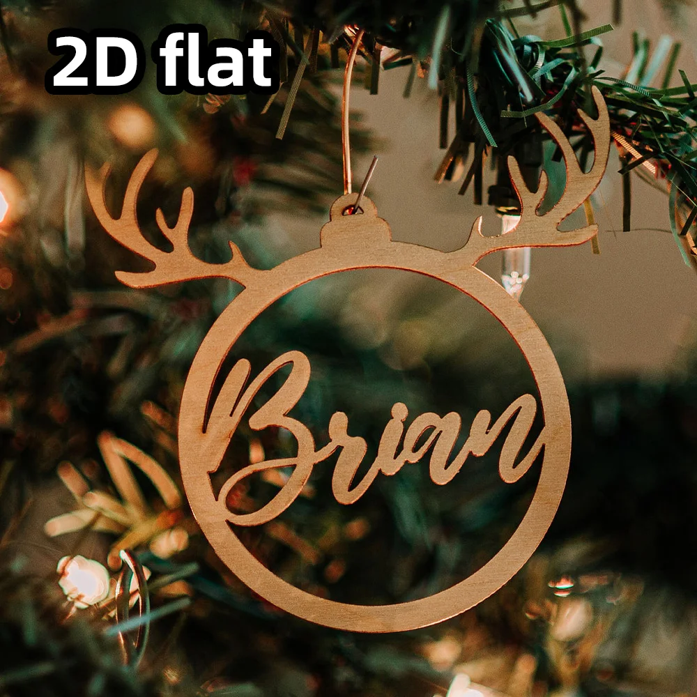 1 قطعة زخرفة عيد الميلاد الخشبية المخصصة-تصميم اسم قرن الوعل المخصص |   هدية عطلة ذات مغزى DIY منقوشة بالليزر