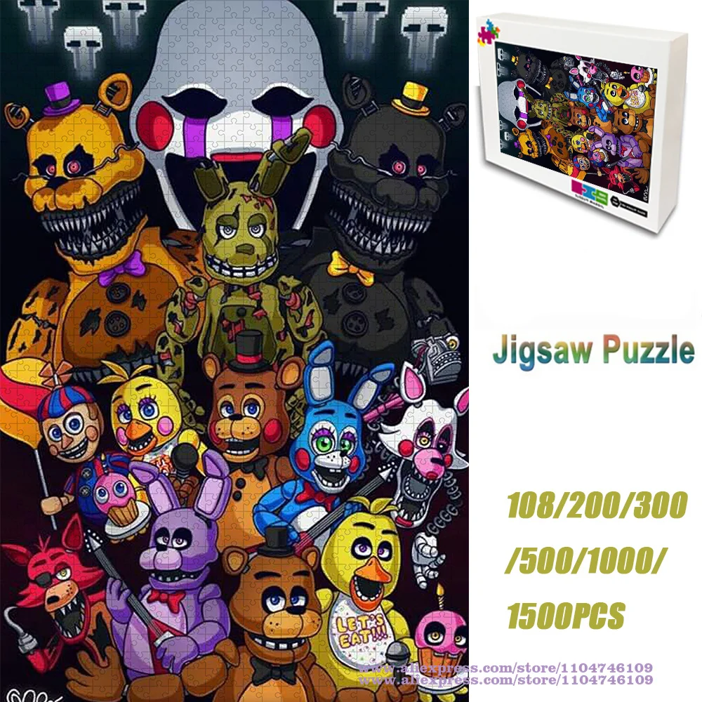 

Five Nights At Freddy's Puzzle Jigsaw Intelligence Puzzles for Kids 108/200/300/500/1000/1500Pcs Cartoon Puzzle Unique Gift