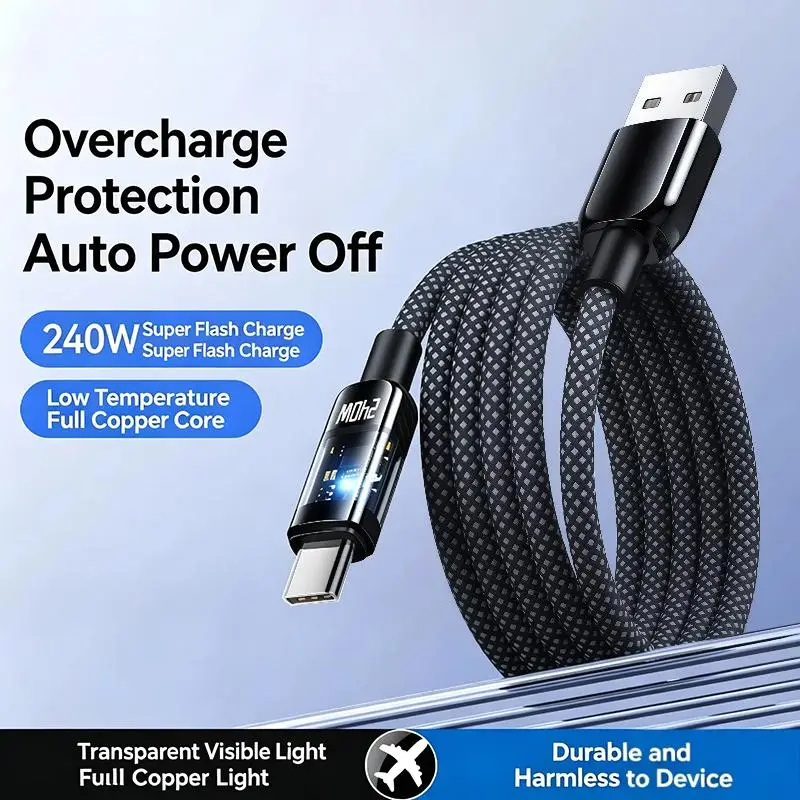 Type C USB Cable 240W Power Fast Charging 1M 2M Universal Data Cord For Smartphone Quick Sync At Work And Travel
