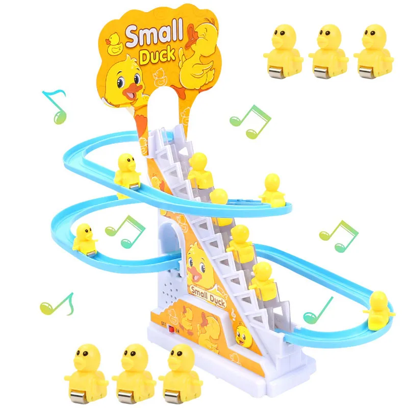 Electric Duck Track Rail Racing Slide Piggy Climbing Stairs Baby Toy LED Lights Musical Slide Roller Coaster Toys for Gift