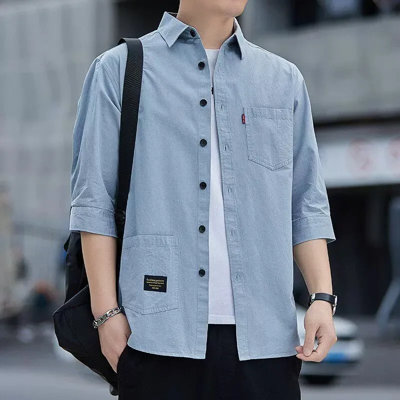 Casual Short Sleeve Shirt Men's Summer Thin Seven-Five Sleeve Shirt Wear-Resistant Dirt-Resistant Six-Five Sleeve Jacket