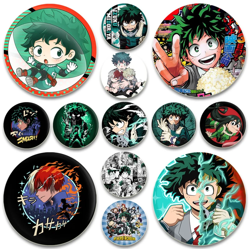 Midoriya Izuku Bakugou Katsuki Cartoon Brooch Todoroki Shoto Ochaco Uraraka Anime Badge Round Gifts Pins for Backpack Accessorie