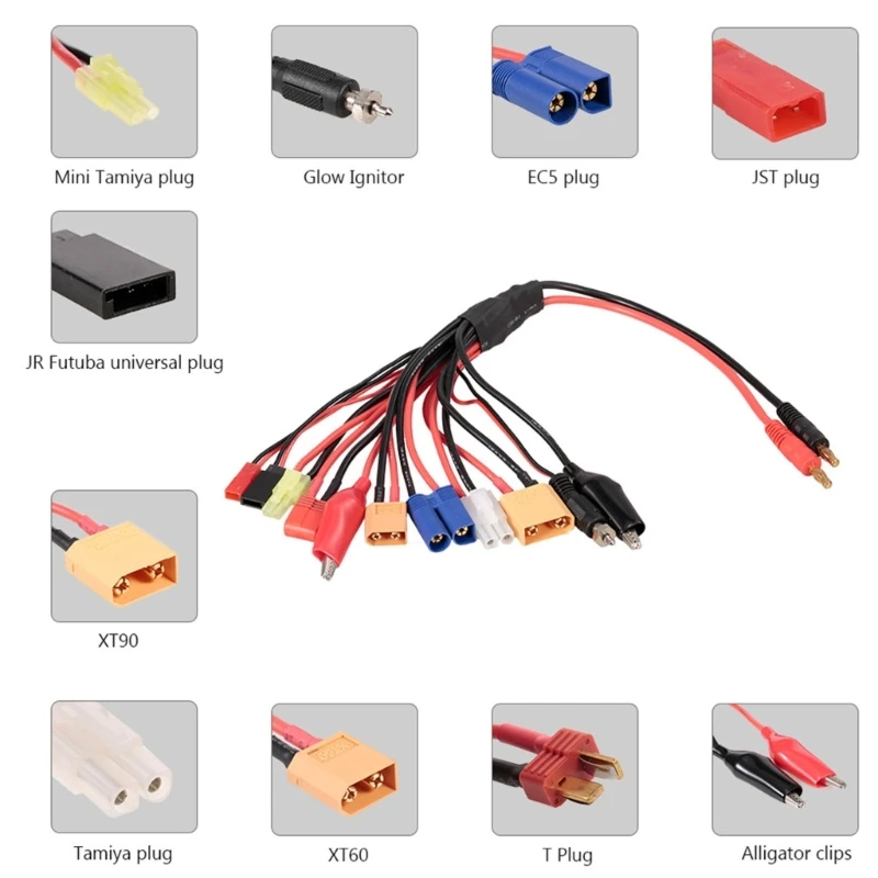 RC Lipo Battery Charger Adapter Connector Splitter Cable 10 in 1 Convert Wire Convenient for RC Car Airplanes RC Boats