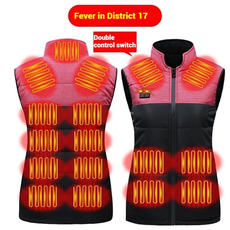 Mens Womens USB Electric Heated Vest Autumn Winter Front Back Heating Cotton Padded Stand Collar Slim