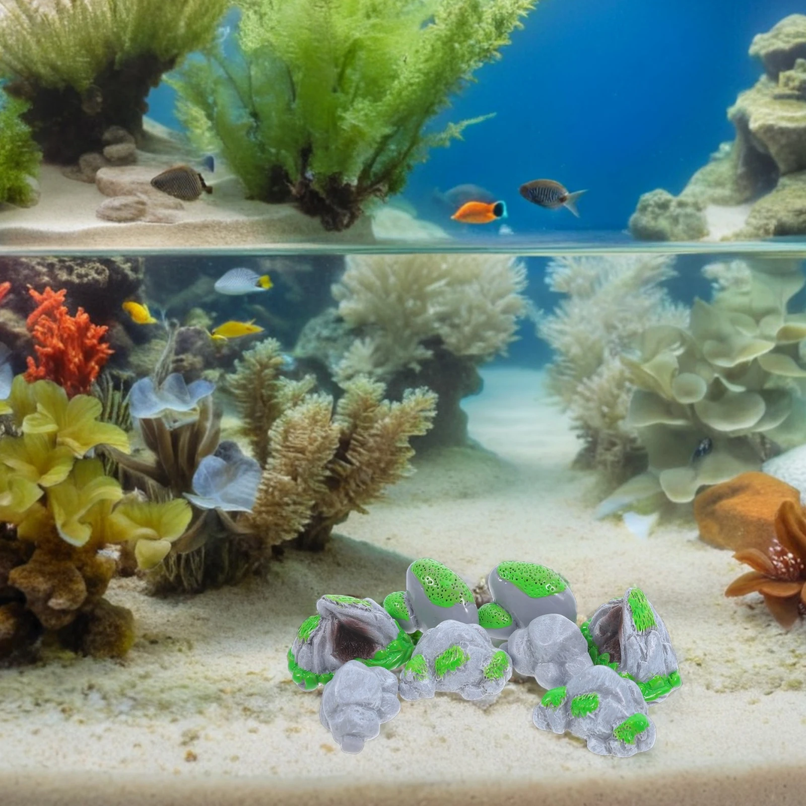 

8Pcs Micro Landscape Imitation Moss Stones Resin Artificial Garden Rocks for Terrarium Bonsai Fairy Garden Decor DIY Home Office