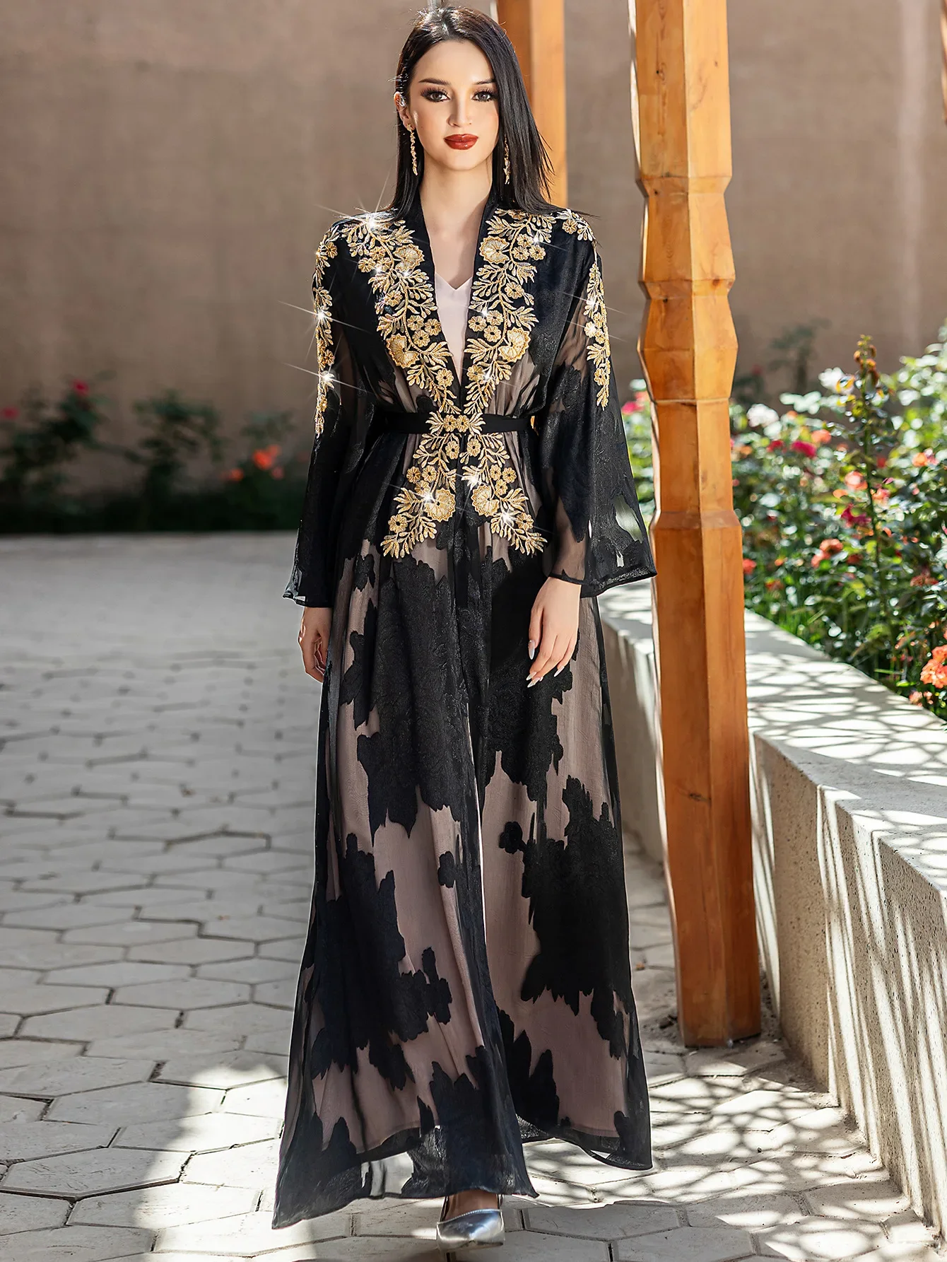 Vestido Eid para mujer, conjunto de 2 piezas con bordado de encaje, caftán Abaya musulmán con cordones, bata de fiesta Jalabiya Ramadán Dubai 2025, Vestidos Largos