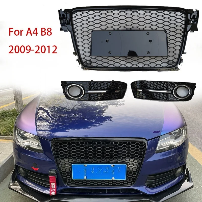 

For Audi A4 S4 B8 Retrofitted Rs4 S4 Racing Grills 2009 2010 2011 2012 Honeycomb Hood Grill Grille Front Bumper Mesh Accessories