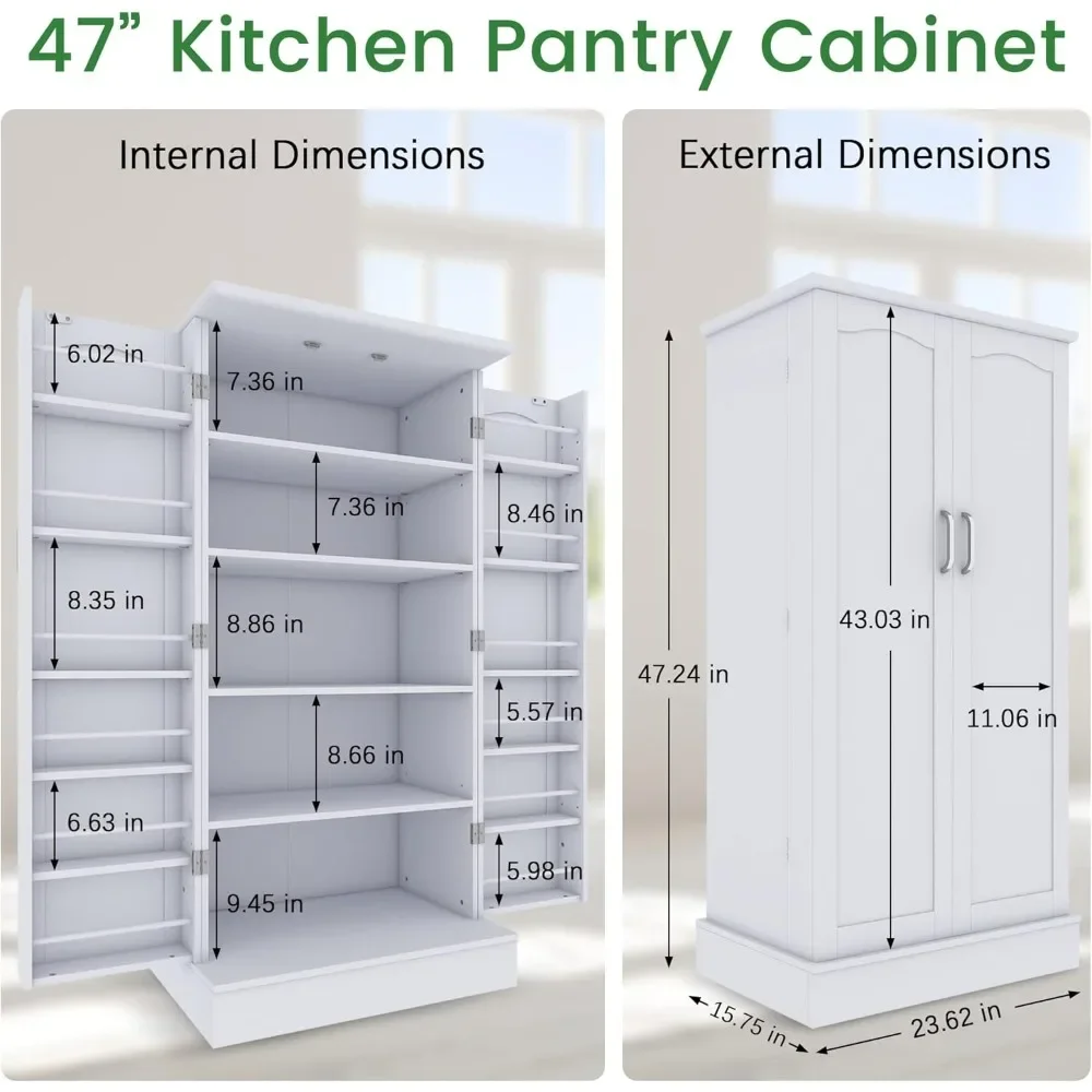 Kitchen Pantry Cabinet, Freestanding Buffet Cupboards Sideboard with Doors & Adjustable Shelves