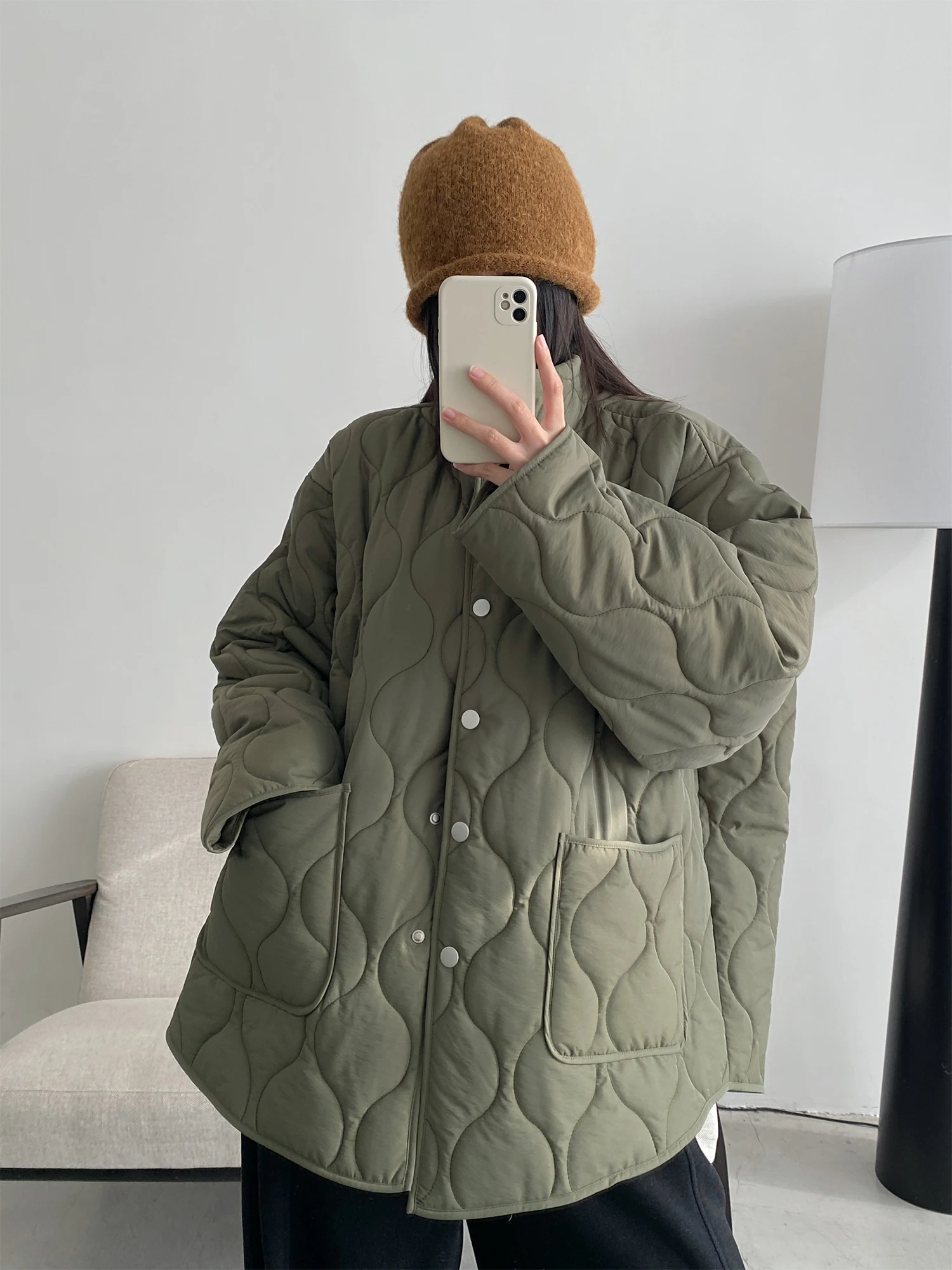 

Women's Long Sve Thi Warm Cotton Jaet Outerwear Loose Korean Design Autumn Winter Coat Sli Commute idded Pattern