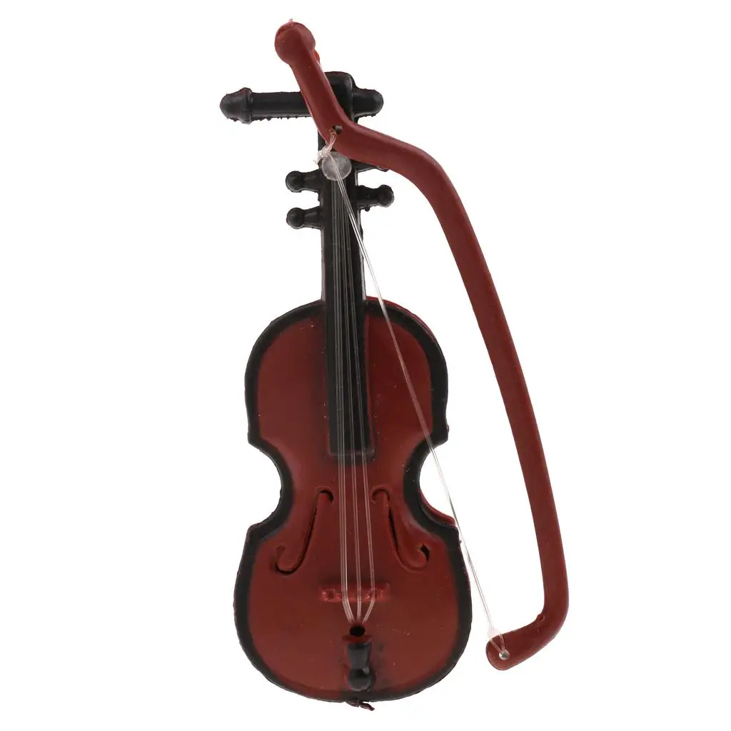 Miniature Violin Model 1 12 Scale Dollhouse Musical Instrument Plastic Brown Miniatures for Dolls and Home Decor