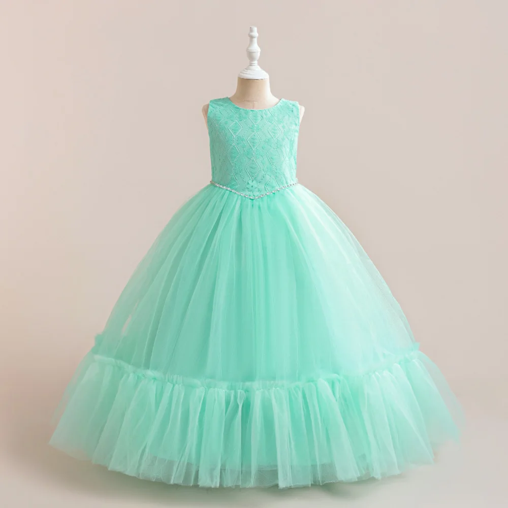 

Elegant Tulle Bridesmaids Party Girls Dress Vintage White Wedding Birthday Princess Prom Dresses Graduation Evening Kids Clothes