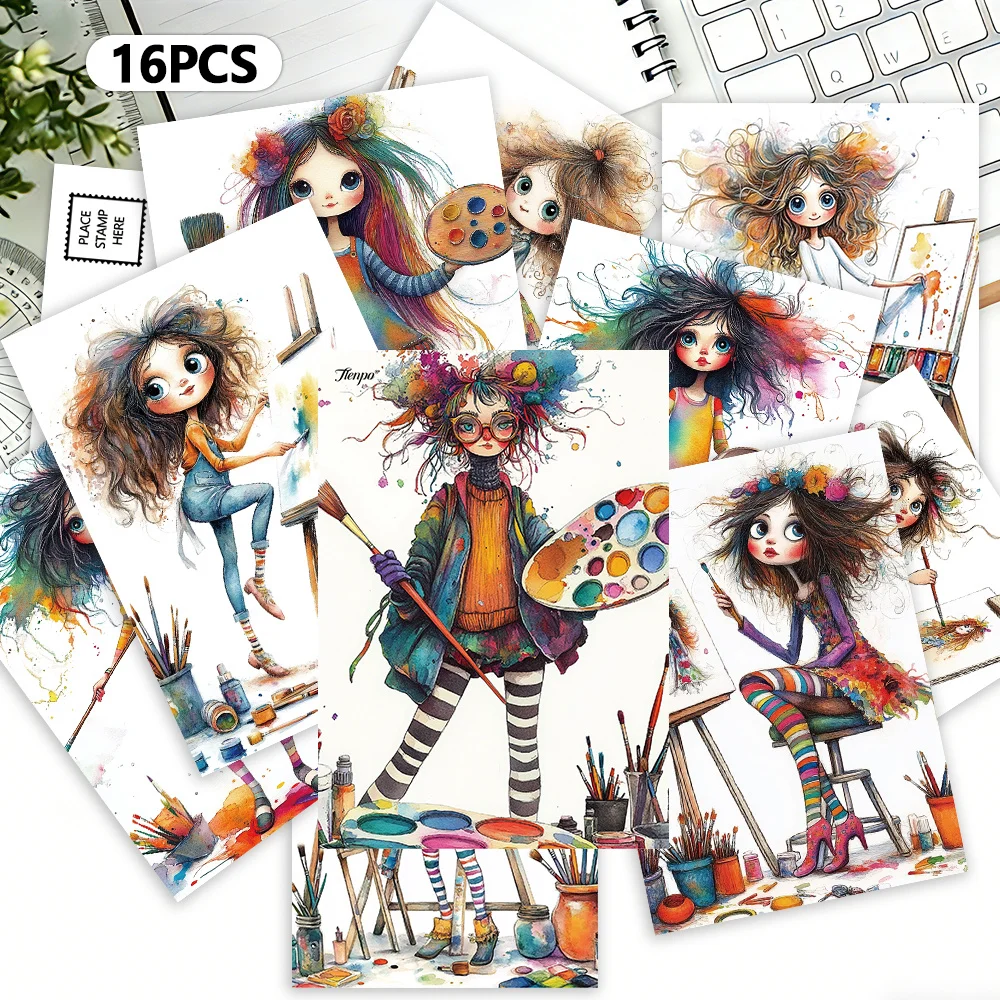 

16pcs Girl Artist Postcards, New Year Gift, Christmas Gift, Living Room Decoration, Bedroom Decoration, High-Quality Cards