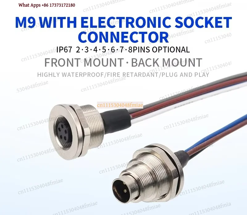 M9 Metal Male Female Front Mount Socket 3 4 5 6 8 Pin Soldering With 30cm Wire Waterproof IP67 Connector