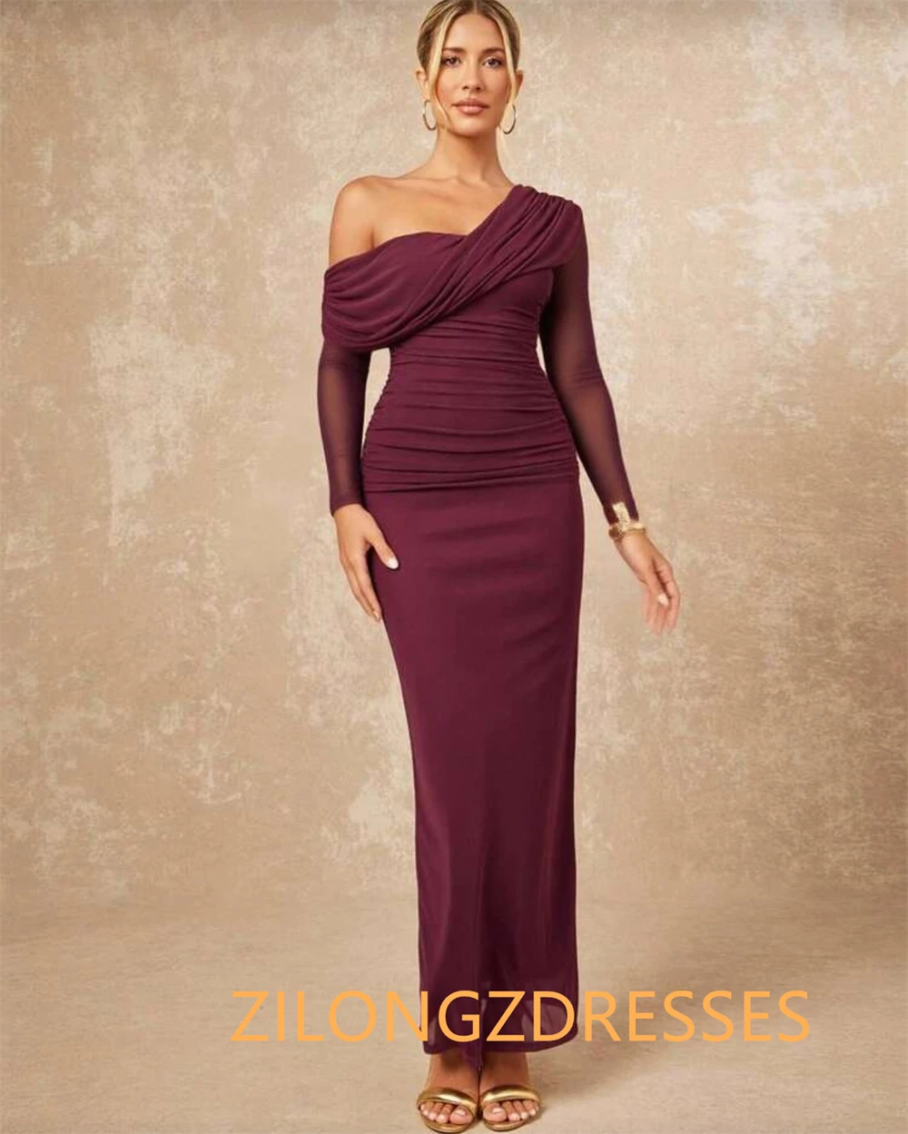 فستان سهرة شيفون رسمي مخصص رائع بكتف واحد وأكمام طويلة فساتين العودة للوطن موضة فساتين المناسبات الخاصة