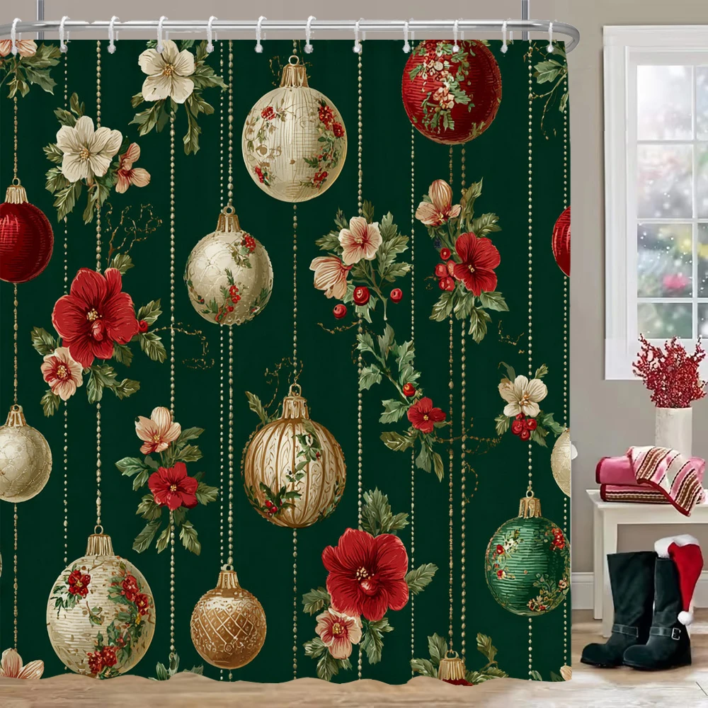 

Merry Christmas Shower Curtain, Bathroom Decor Christmas bell Shower Curtain, home decoration Christmas Curtain with Hooks