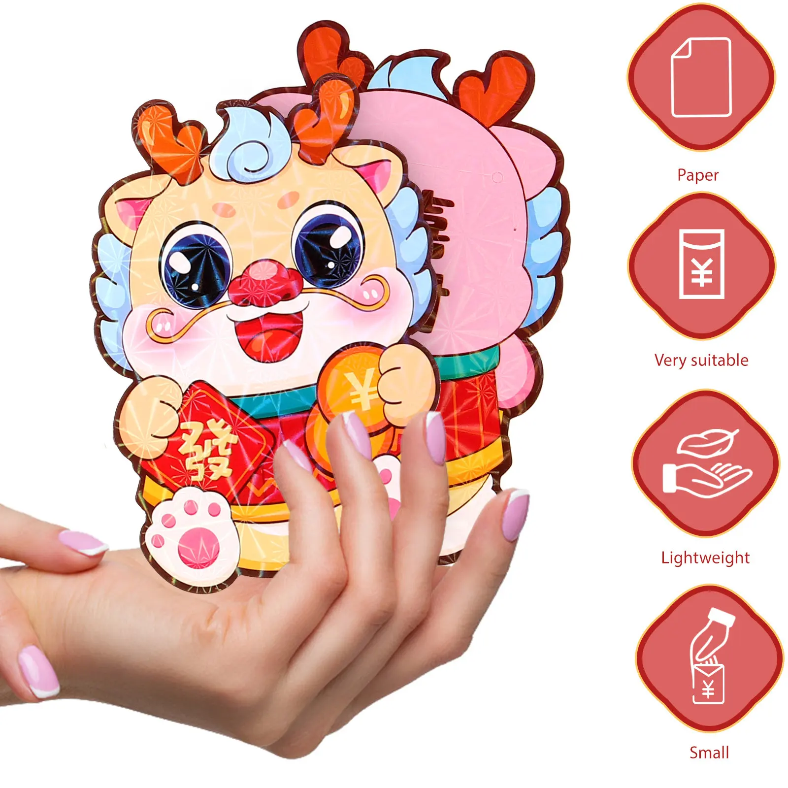 60Pcs Cute Red Envelopes for Chinese New Year Spring Festival Year of Dragon Money Envelopes Auspicious Peace Fitness Patterns
