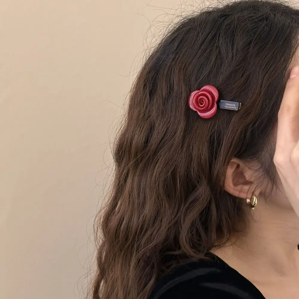 

French Three-Dimensional Rose Hairpin Fashion Bangs Clip Elegant Rose Flower Barrettes Duck Billed Clip Advanced