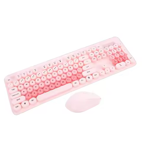 2.4G Wireless Keyboard and Mouse Set 104 Keys Retro Round Keycaps Keyboard 800 1200 1600 DPI Mouse for PC Laptop Desktop