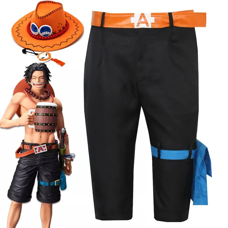 Костюм для косплея Portgas·D· Ace, шляпа, белая борода, пираты, черные шорты, солнцезащитный козырек, аксессуары для мужчин и женщин, карнавальный костюм для вечеринки