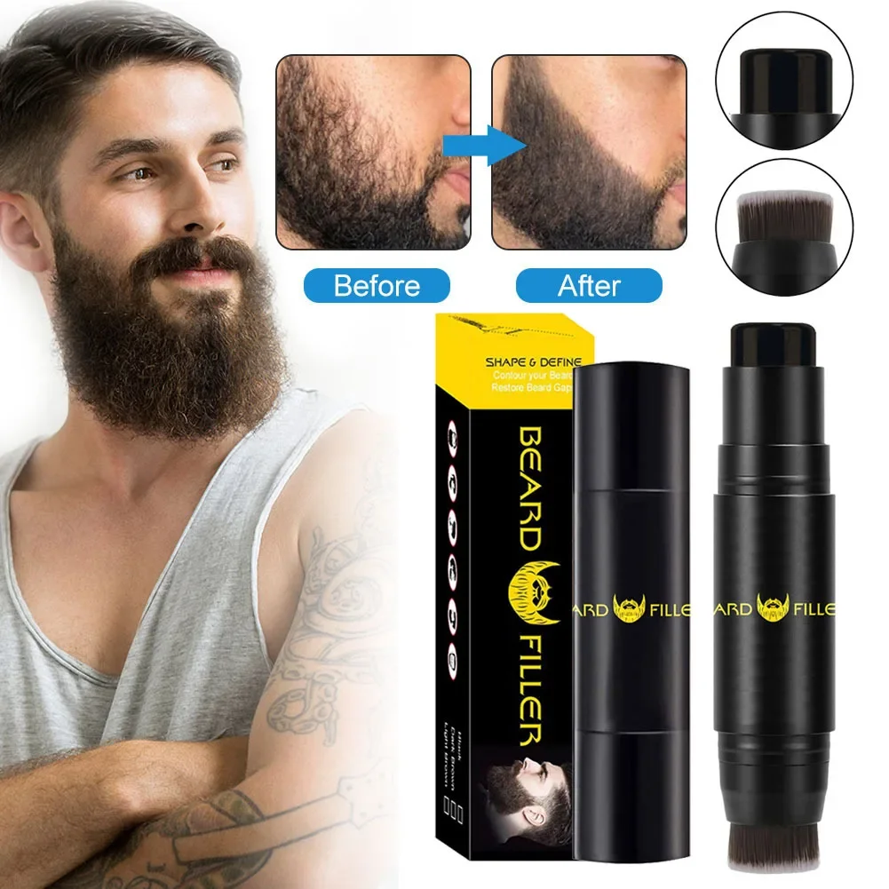 Men Beard Filling Stamp Beard Pencil Filler Waterproof Moustache Pen Beard Brush Enhancer Moustache Coloring Shaping Sweatproof