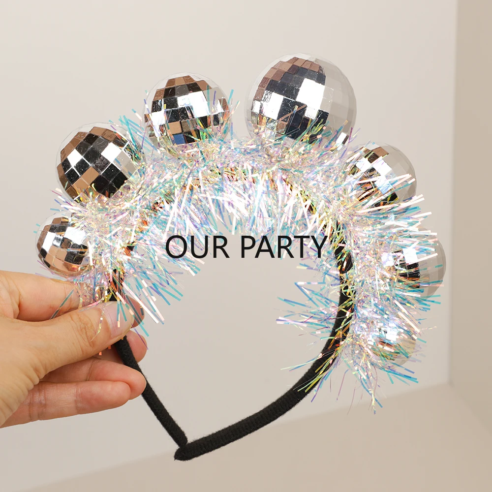 1Pcs 70s Mirror Disco Ball Headband Bachelorette Hair Hoops for 80s Music Disco Theme Birthday Wedding Bride To Be Party Decor