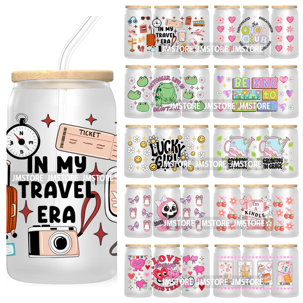 

In My Travel Era 16OZ UV DTF Cup Wrap Transfer Sticker Пользовательская этикетка Прочный водонепроницаемый логотип для стекла Libbey Can Positive Quotes