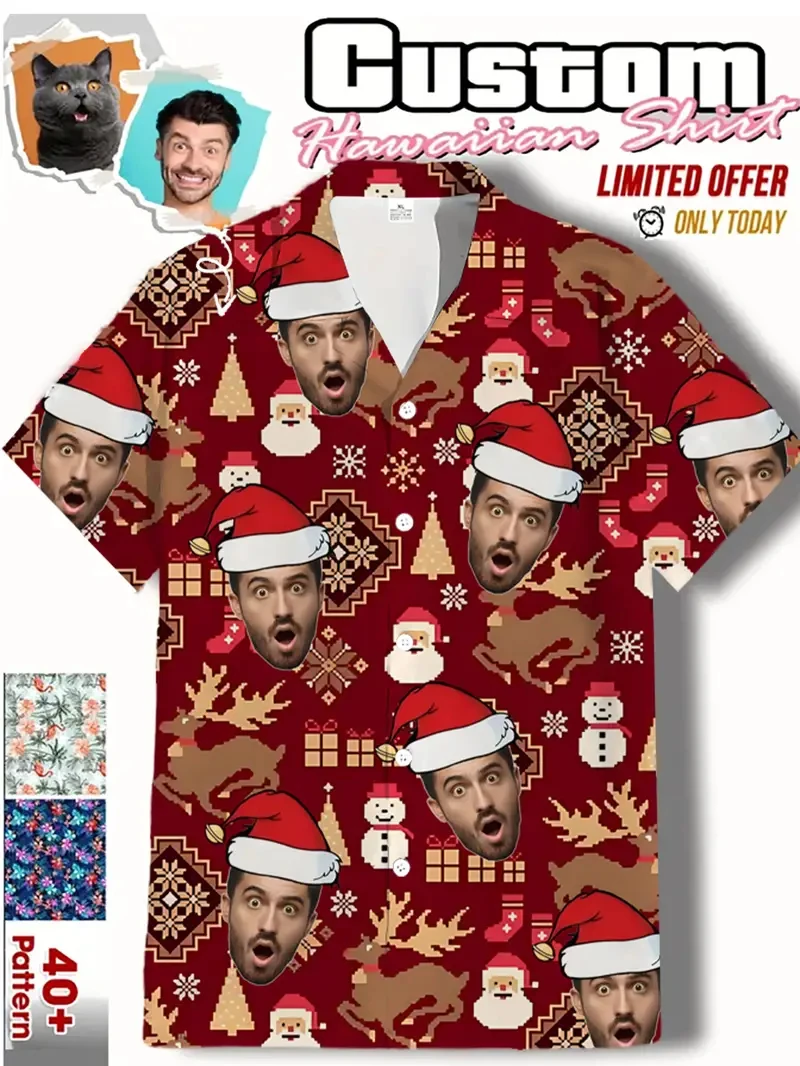 Aangepaste gezicht kerst shirts leuk gepersonaliseerd cadeau voor xmas vakantie feest shirt mode gepersonaliseerde diy paar Y2k blouses tops