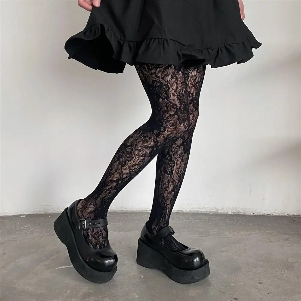 

Summer for Girl Hollow Out Elastic Women Pantyhose Flower Embroidery Hosiery Transparent Laciness Socks Y2K Mesh Stockings