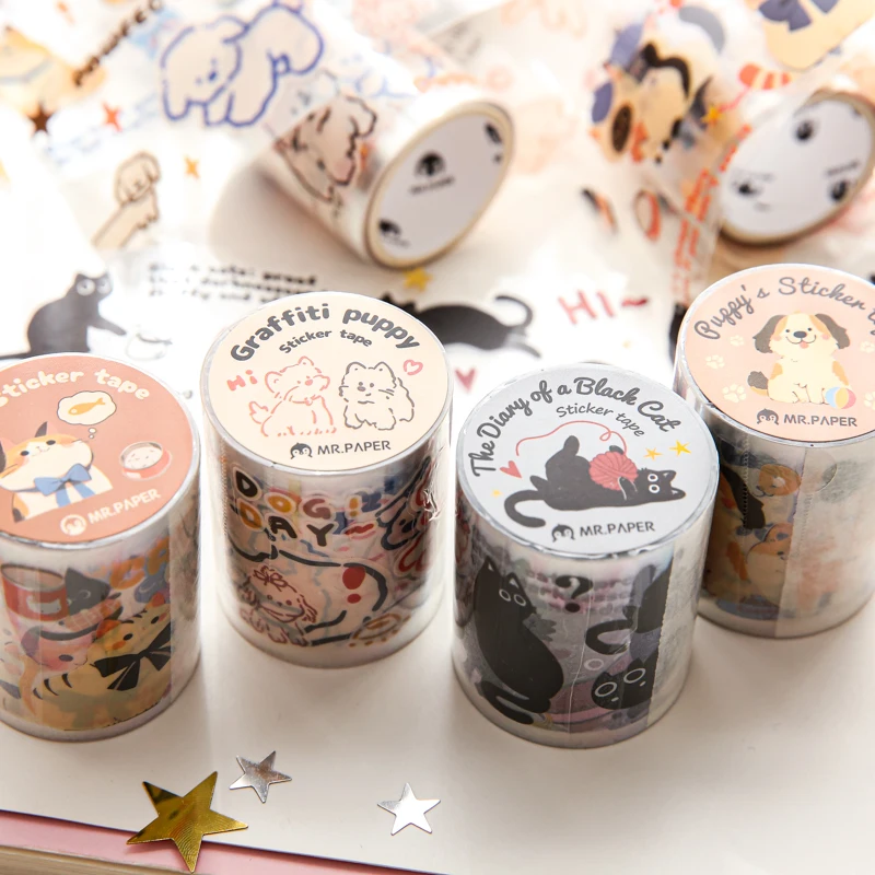Mr Paper 2rolls/bag kawaii cat and dog diary series tape cute style handbook tape DIY diary photo frame phone case