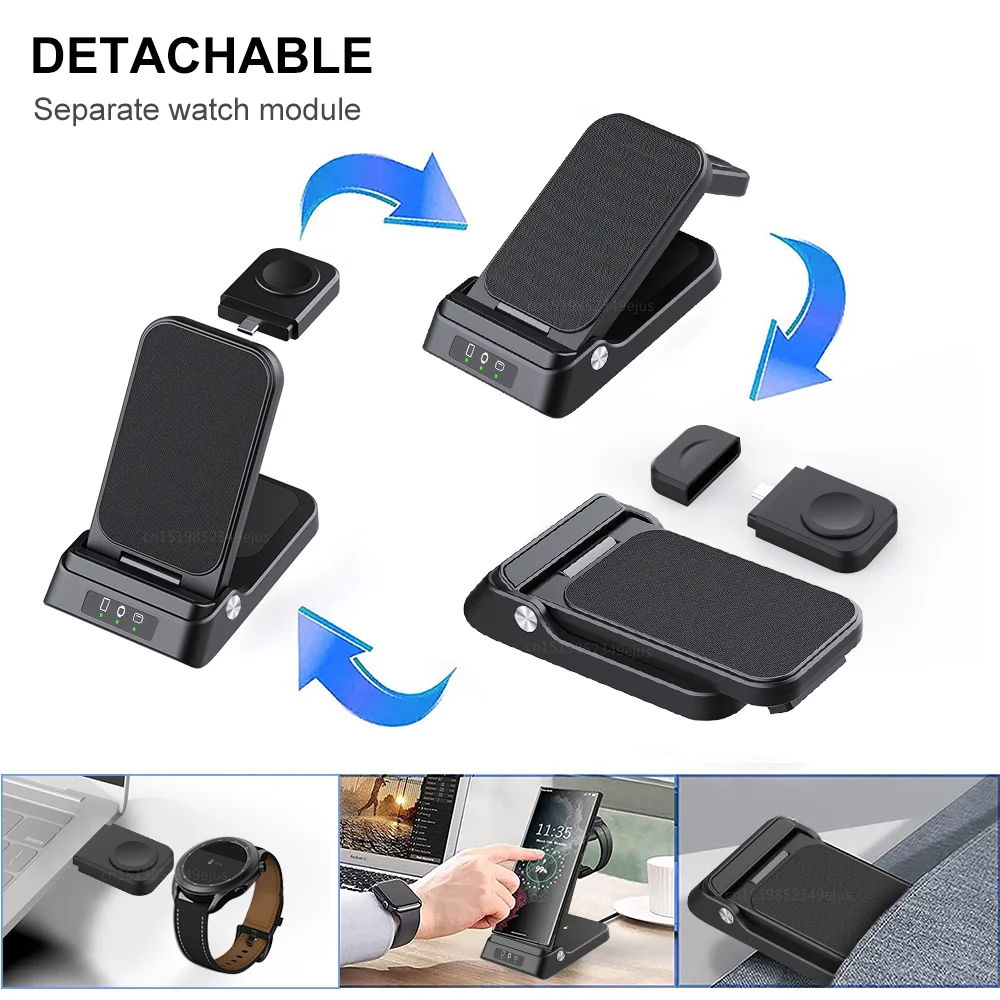 Wireless Charger 3 in 1 For Galaxy Watch 5/5 Pro/4 Fast Charging Station For Samsung Galaxy S23 S22 S21 Foldable Charger Stand