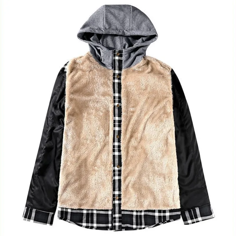 Mens Flannel Hoodie Jacket Casual Thicken Fleece Lined Flannel Shirt Long Sleeve Plaid Work Flannel Button Down Warm Winter Coat