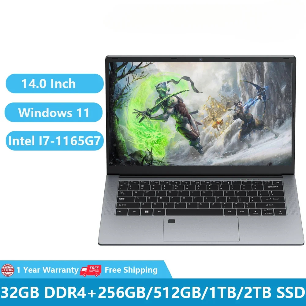 Portatili portatili Gaming I7 Computer PC Business Netbook Notbook Windows 11 14 pollici Intel Core I7-1165G7 32GB RAM + 2TB M.2 Leptop