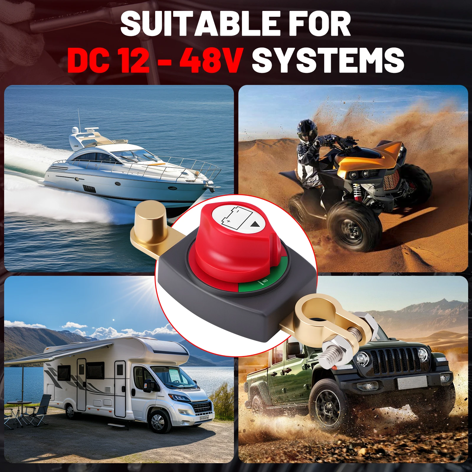 12V-48V Top Post Battery Disconnect Switch Battery Kill Switch Negative On/Off Battery Switch for Cars Vehicles RVs and Boats