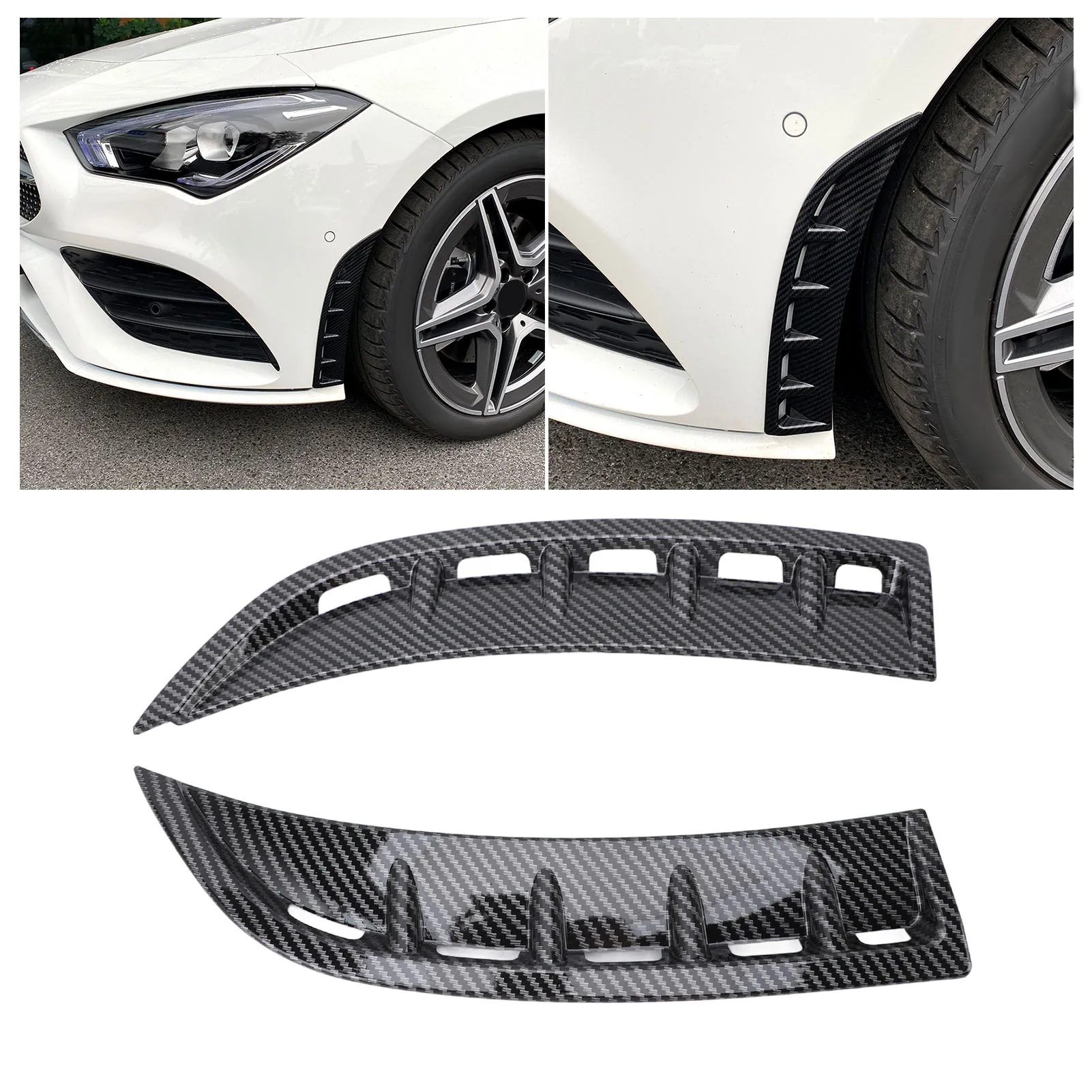 2PCS Car Front Bumper Side Vent Spoiler Splitter ABS Carbon Fiber Color for Mercedes-Benz CLA-Class C118 Amg-Line 2020 Onwards