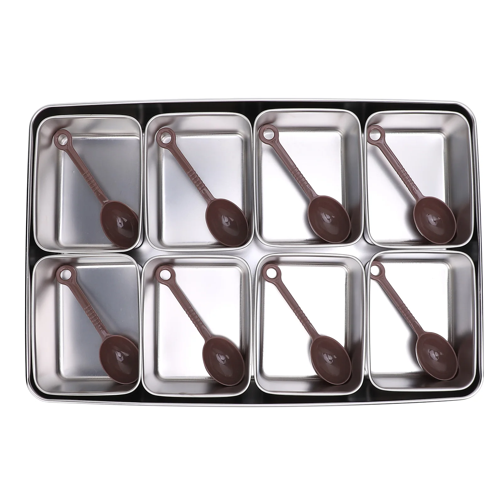 

Stainless Steel Condiment Caddy Server with 8 Containers Serving Tray Platter And 8 Spoons for Bar Accessories Fruit Salad Party