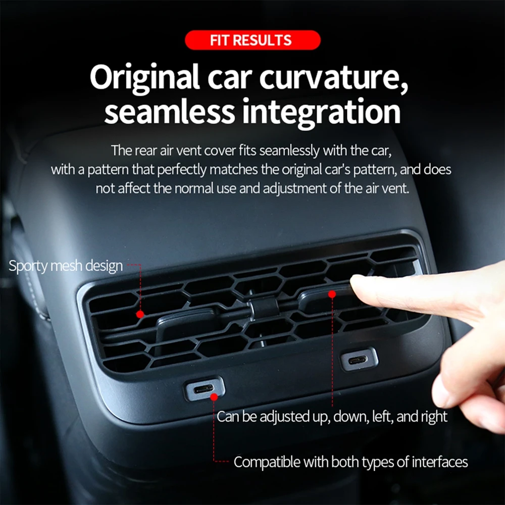 Rear Air Vent Cover For Tesla Model 3 Y Accessories Center Console Armrest Box Back Conditioner Outlet Filter Grille Protector