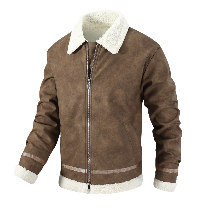 

Мужская флисовая куртка ягненка, уличная ветрозащитная кожаная куртка, зимнее кожаное пальто с замшевым воротником, мужская теплая летная куртка с меховым воротником, пальто