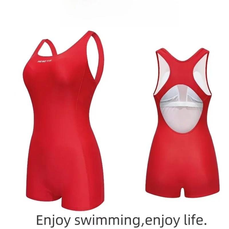 

Красный нейлоновый высокоэластичный слитный купальник для женщин, профессиональный гоночный тренировочный монокини с подкладкой для груди и эффектом утягивания живота