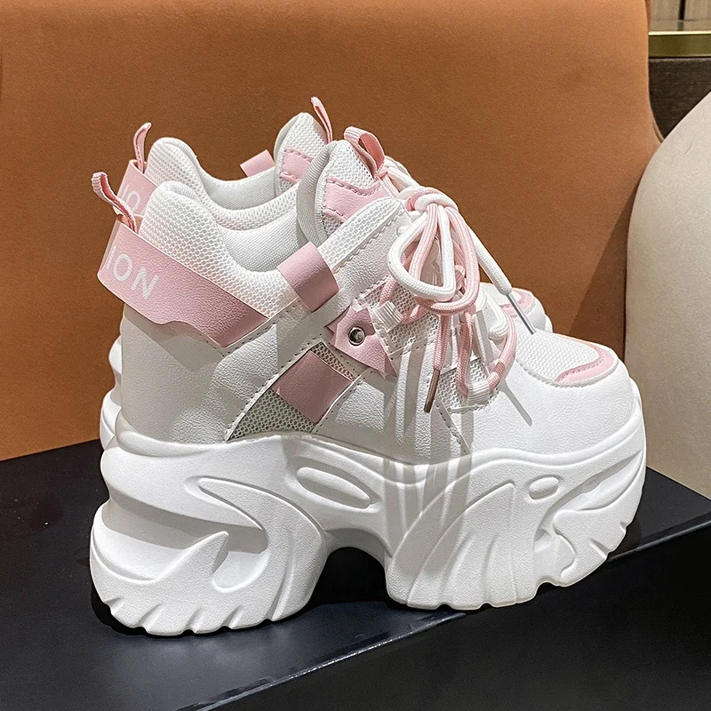 

Hot Seller 10.5CM Women Platform Sneaker Lace-up Autumn Dad Shoes High Top Chunky Casual Shoe Woman Thick Bottom Mesh White Shoe