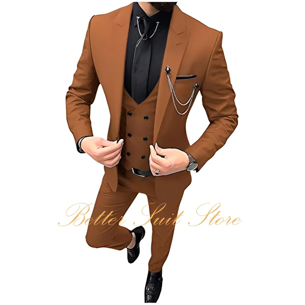 

Men's Tuxedos Suits for Wedding 3 Pieces Peak Lapel Jacket Vest Pants Slim Fit Blazer Prom Men Suits