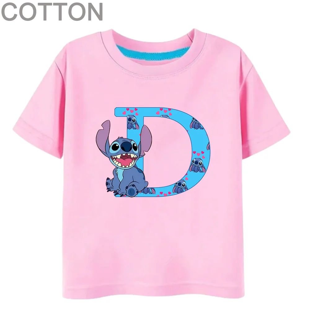 Stitch Letter ABC Cotton Children T-Shirt Name Combination Tee Shirts Cartoons Kawaii Kid Casual Clothes Girl Boy Harajuku Tops