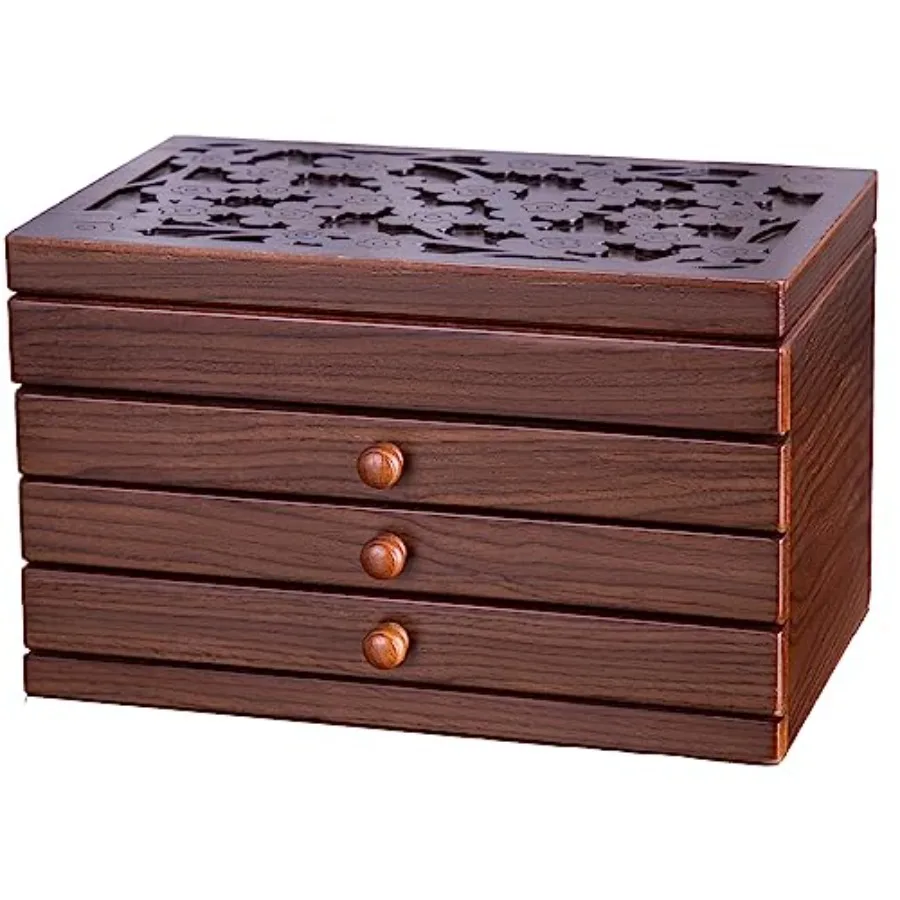 

Wooden Jewelry Box 4 Layer Wooden Jewelry Box for Women Vintage Jewelry Organizer Boxes Wood for Jewelery Necklaces Rings