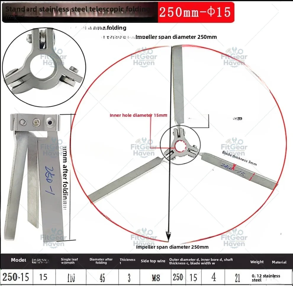 Mixer 304 Stainless Steel Blade Agitator Umbrella Retractable High Speed Unfolding Folding