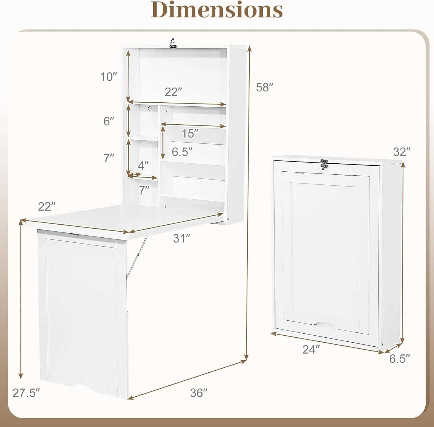 Wall Mounted Computer Desk, Fold Out Laptop Table, Home Office Study Workstation, Hanging Organizer Cabinet With Adjustable Storage Shelves, Modern Space Saving Furniture