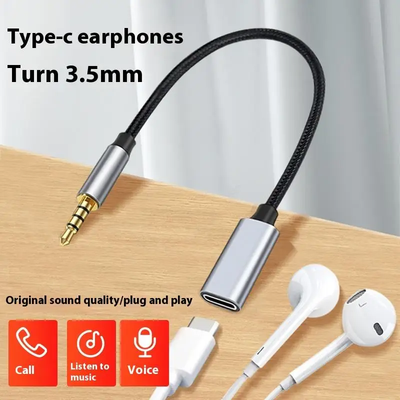 1 peça 3.5mm macho para tipo-c aux adaptador de áudio porta usb c para telefone tablet pc fone de ouvido microfone cabo acessório de conversão
