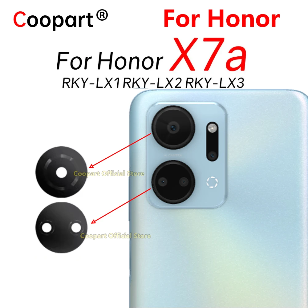 New Coopart Rear Back Camera Glass Lens For Honor X7a RKY-LX1 RKY-LX2 RKY-LX3 Replacement With Adhesive Sticker