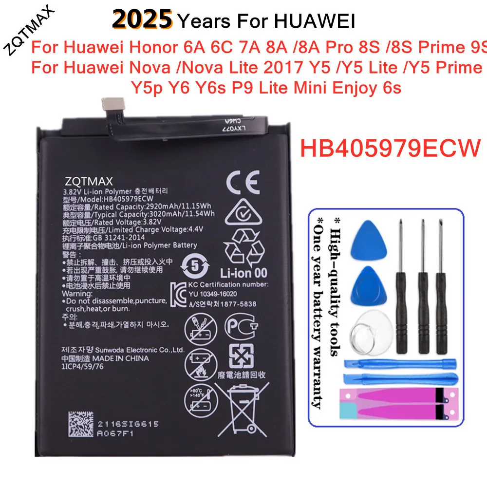 HB405979ECW Battery For Honor 6A 6C 7A 8A Pro 8S Prime 9S Huawei P9 Lite Mini Enjoy 6s Nova Lite 2017 Y5 Lite Prime Y5p Y6 Y6s