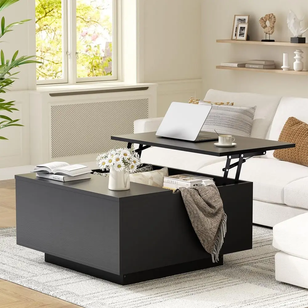 

Lift Top Coffee Table, Wood Square Coffee Table with Storage, Farmhouse Coffee Tables with Hidden Storage Compartment, Center T